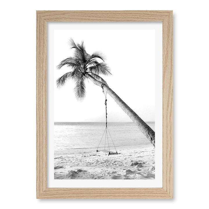 Palm Dream Swing B&W Wall Art Print A4 (21 x 29.7cm) / Natural Oak Frame / White Border from our Australian Made Framed Wall Art, Prints & Posters collection by Profile Products (Australia) Pty Ltd