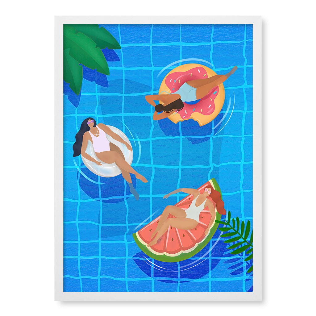 Pool Ladies Modern Wall Art Print by Petra Lizde A4 (21 x 29.7cm) / Matte White Frame / No Border from our Australian Made Framed Wall Art, Prints & Posters collection by Profile Products (Australia) Pty Ltd