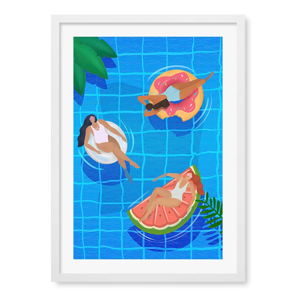 Pool Ladies Wall Art Print A2 (42 x 59.4cm) / Matte White Frame / White Border from our Australian Made Wall Art collection by Profile Australia