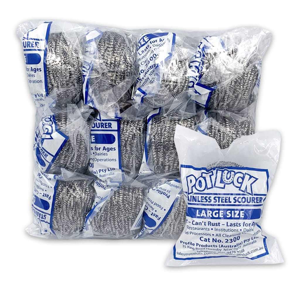 Pot Luck Stainless Steel Scourer - Large (12 Pack Bundle) from our Scourers collection by Profile Products (Australia) Pty Ltd