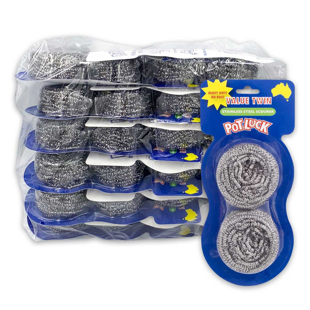 Pot Luck Stainless Steel Scourer - Twin Pack (12 Pack Bundle) from our Scourers collection by Profile Products (Australia) Pty Ltd