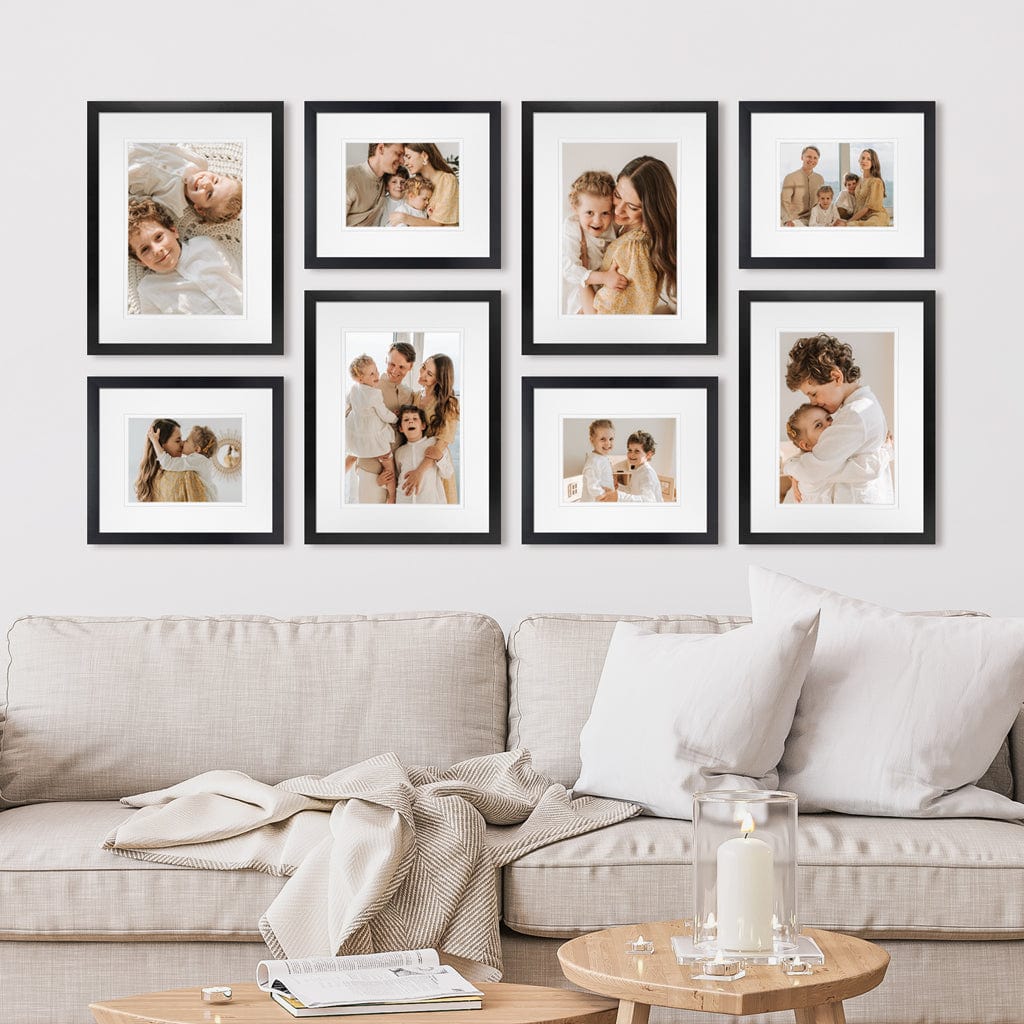 Profile Balanced Gallery Photo Wall Frame Set - 8 Frames Black Gallery Wall Frame Set E from our Australian Made Gallery Photo Wall Frame Sets collection by Profile Products (Australia) Pty Ltd