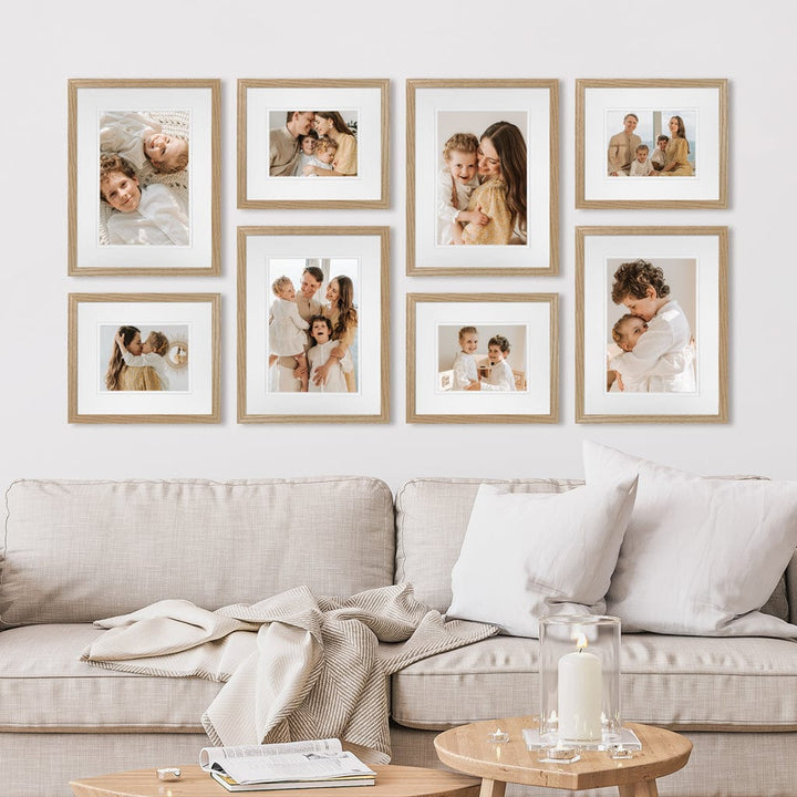 Profile Balanced Gallery Photo Wall Frame Set - 8 Frames Natural Oak Wall Frame Set E from our Australian Made Gallery Photo Wall Frame Sets collection by Profile Products (Australia) Pty Ltd