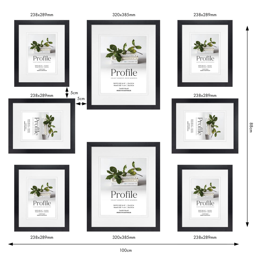 Profile Centered Gallery Photo Wall Frame Set - 8 Frames from our Australian Made Gallery Photo Wall Frame Sets collection by Profile Products (Australia) Pty Ltd