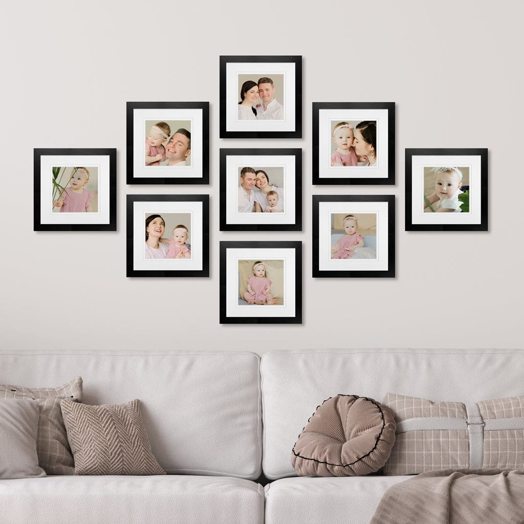 Profile Diamond Gallery Photo Wall Frame Set - 9 Frames Black Gallery Wall Frame Set G-A from our Australian Made Gallery Photo Wall Frame Sets collection by Profile Products (Australia) Pty Ltd