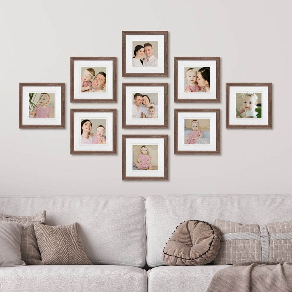 Profile Diamond Gallery Photo Wall Frame Set - 9 Frames Chestnut Gallery Wall Frame Set G-A from our Australian Made Gallery Photo Wall Frame Sets collection by Profile Products (Australia) Pty Ltd