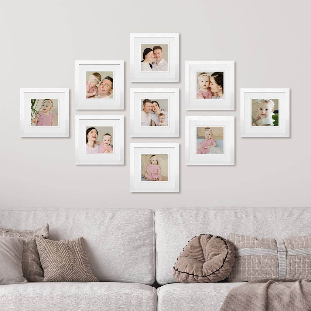 Profile Diamond Gallery Photo Wall Frame Set - 9 Frames White Gallery Wall Frame Set G from our Australian Made Gallery Photo Wall Frame Sets collection by Profile Products (Australia) Pty Ltd