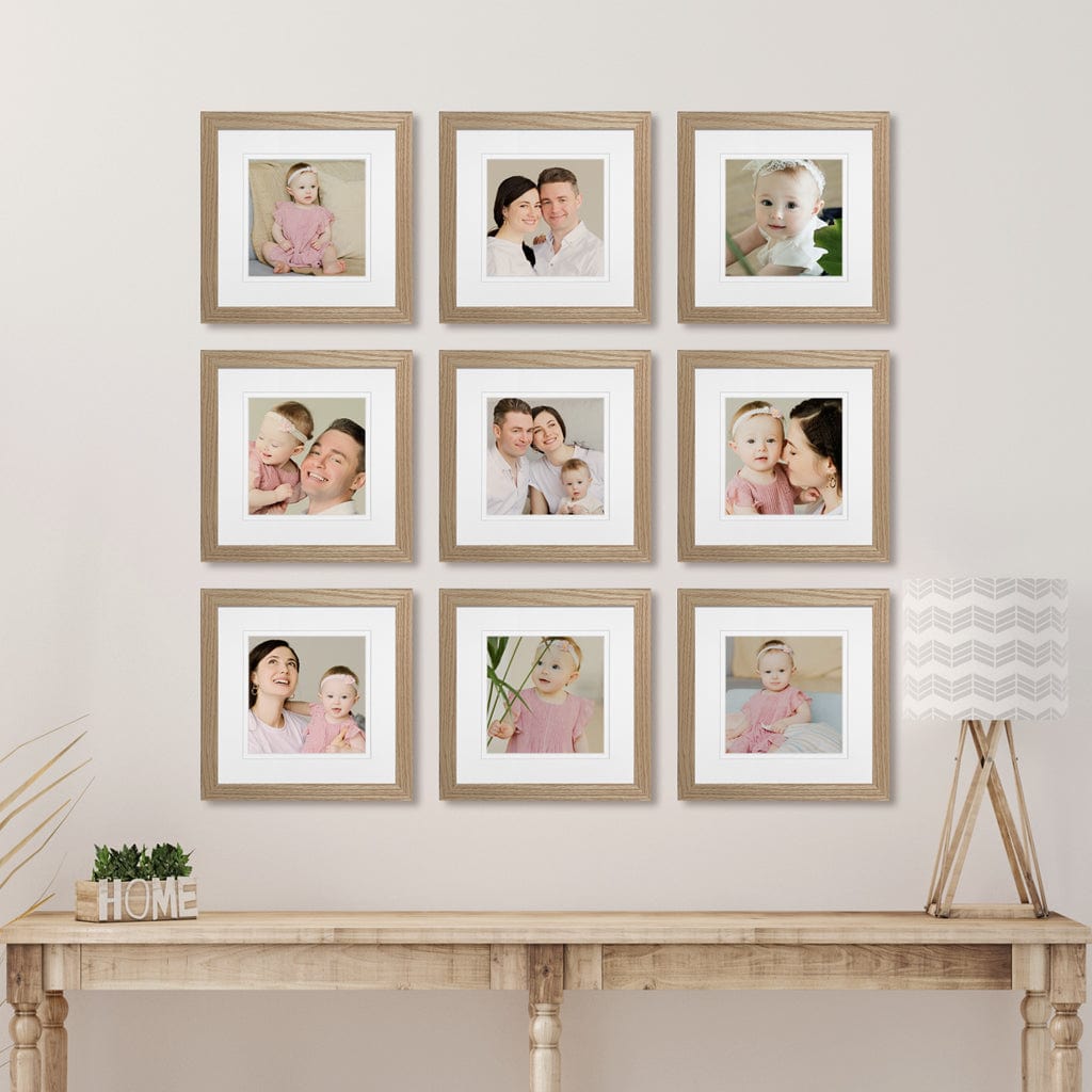 Profile Instagram Grid Gallery Photo Wall Frame Set - 9 Frames Natural Oak Gallery Wall Frame Set G from our Australian Made Gallery Photo Wall Frame Sets collection by Profile Products (Australia) Pty Ltd