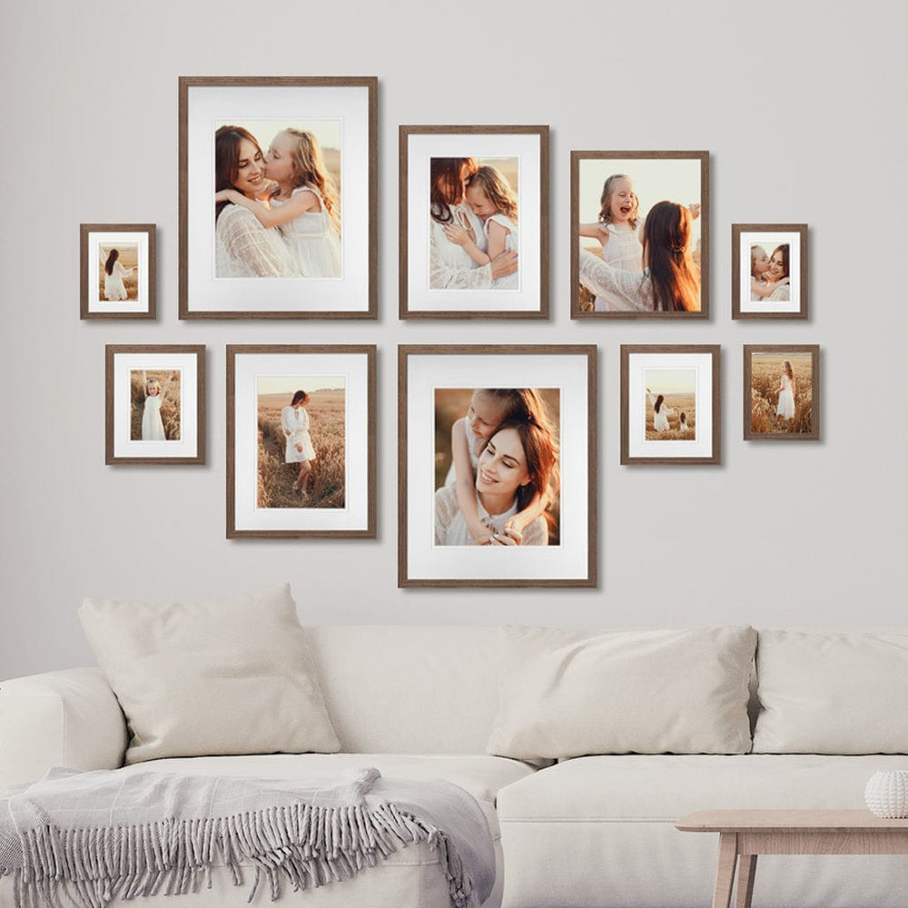 Profile Split Symmetry Gallery Photo Wall Frame Set - 10 Frames Chestnut Gallery Wall Frame Set C from our Australian Made Gallery Photo Wall Frame Sets collection by Profile Products (Australia) Pty Ltd