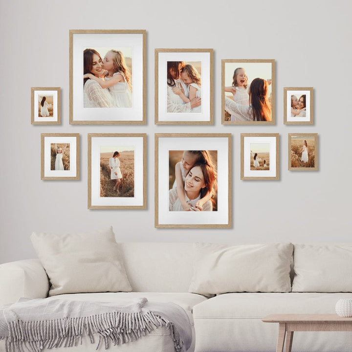 Profile Split Symmetry Gallery Photo Wall Frame Set - 10 Frames Natural Oak Gallery Wall Frame Set C from our Australian Made Gallery Photo Wall Frame Sets collection by Profile Products (Australia) Pty Ltd