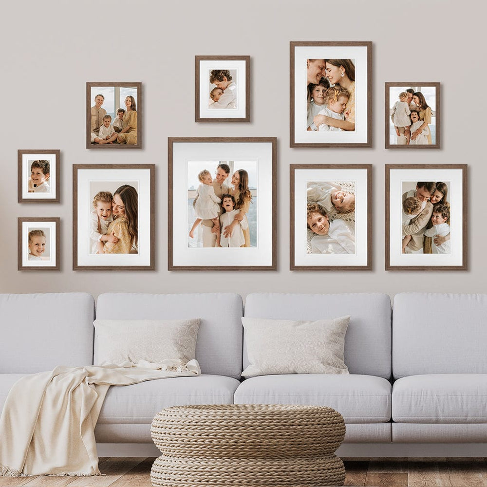 Profile Synchronised Bottom Gallery Photo Wall Frame Set - 10 Frames Chestnut Gallery Wall Frame Set F from our Australian Made Gallery Photo Wall Frame Sets collection by Profile Products (Australia) Pty Ltd