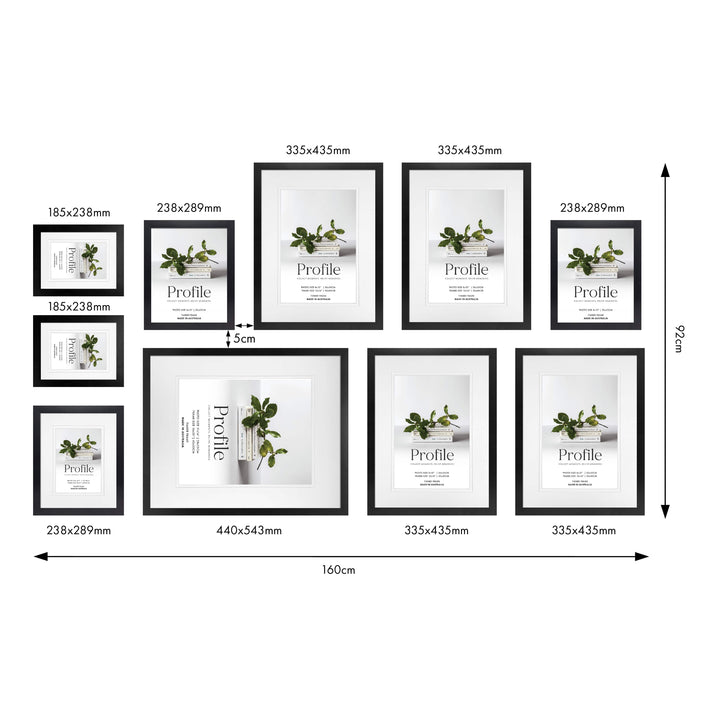 Profile Synchronised Bottom Gallery Photo Wall Frame Set - 10 Frames from our Australian Made Gallery Photo Wall Frame Sets collection by Profile Products (Australia) Pty Ltd