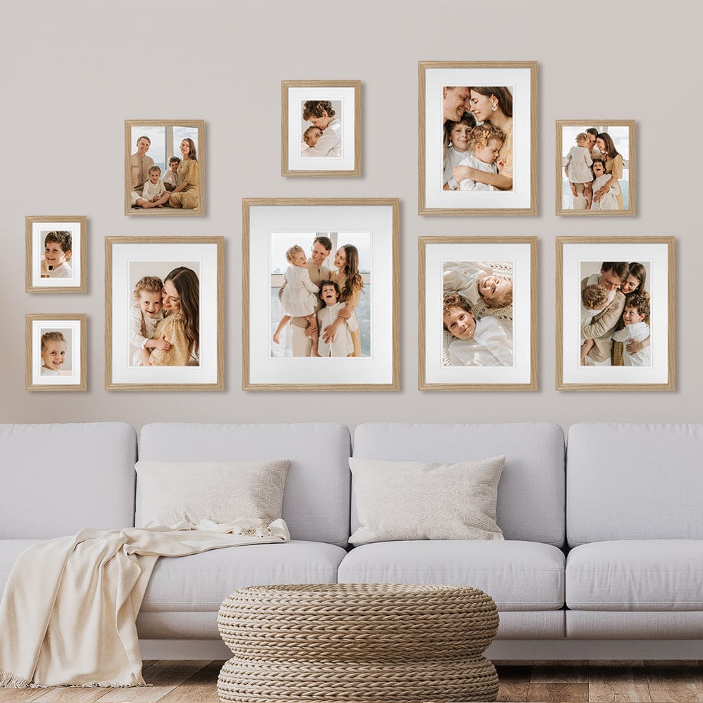 Profile Synchronised Bottom Gallery Photo Wall Frame Set - 10 Frames Natural Oak Gallery Wall Frame Set F from our Australian Made Gallery Photo Wall Frame Sets collection by Profile Products (Australia) Pty Ltd