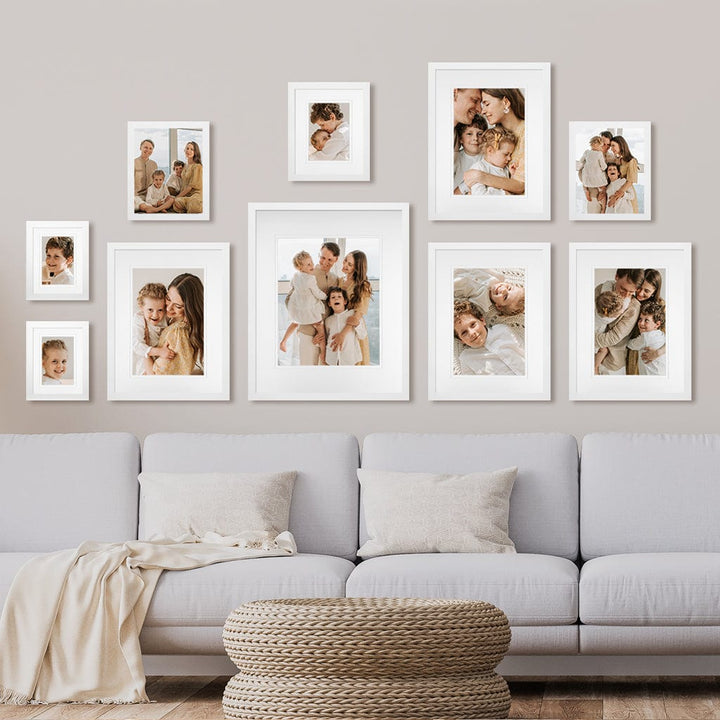 Profile Synchronised Bottom Gallery Photo Wall Frame Set - 10 Frames White Gallery Wall Frame Set F from our Australian Made Gallery Photo Wall Frame Sets collection by Profile Products (Australia) Pty Ltd