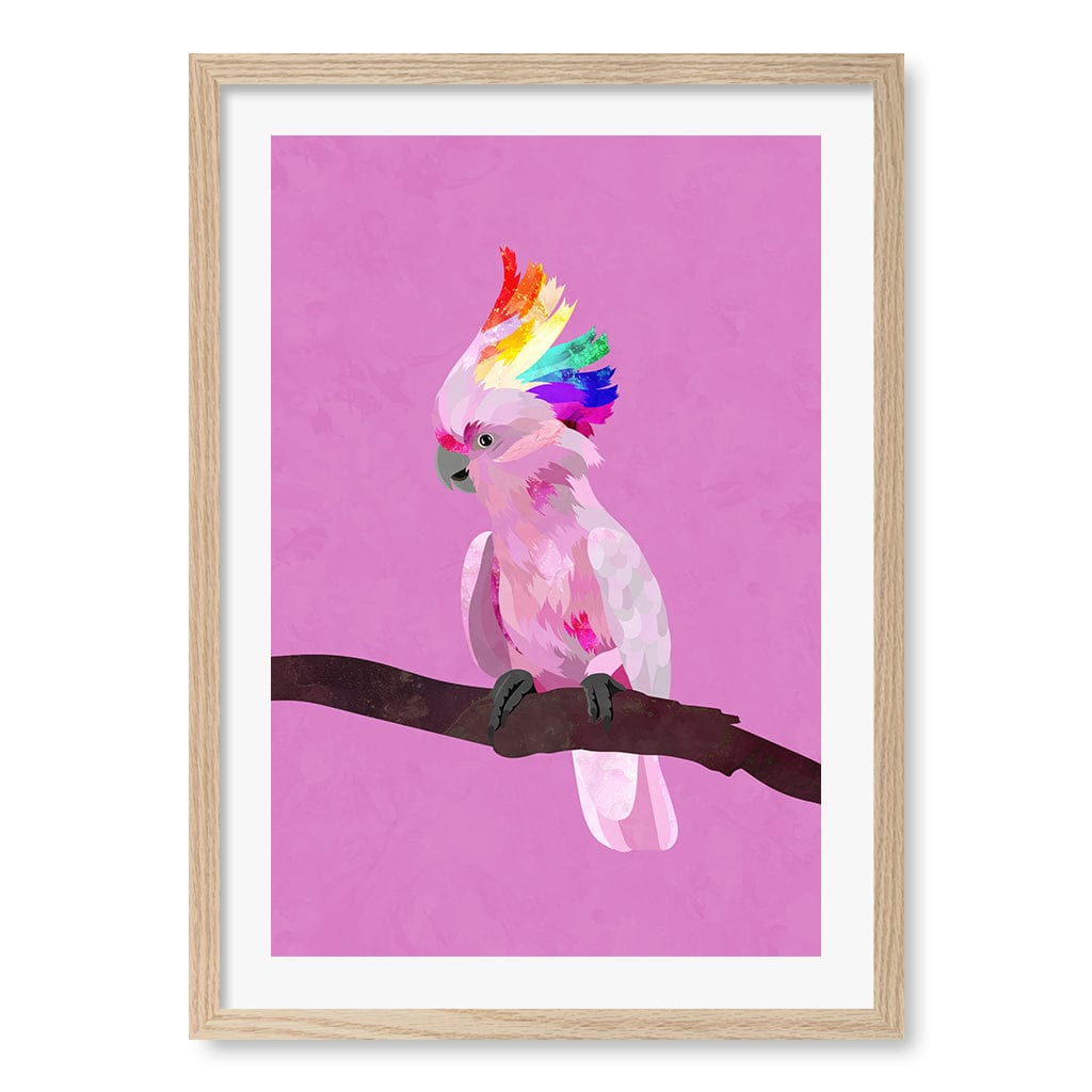 Rainbow Cockatoo Art Print by Sarah Manovski A4 (21 x 29.7cm) / Natural Oak Frame / White Border from our Australian Made Framed Wall Art, Prints & Posters collection by Profile Australia