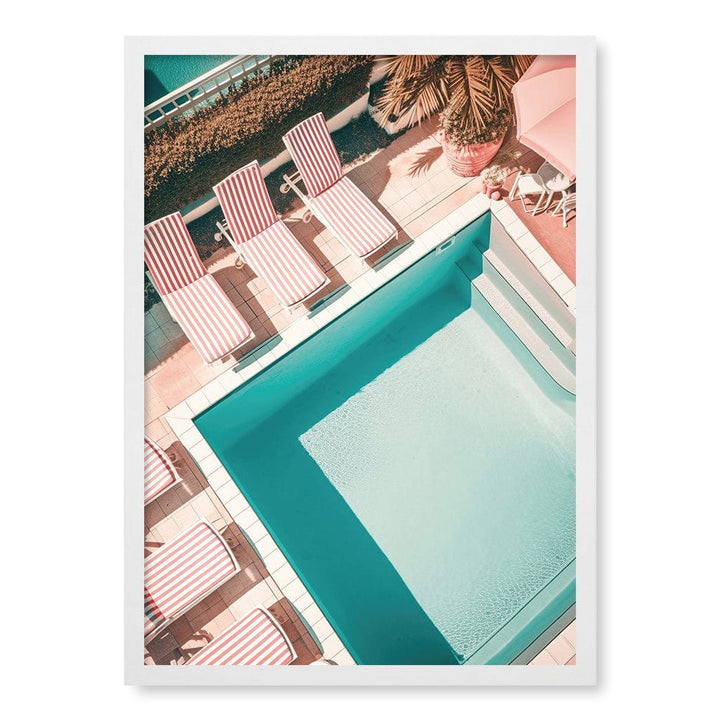 Red White Striped Pool Modern Wall Art Print A4 (21 x 29.7cm) / Matte White Frame / No Border from our Australian Made Framed Wall Art, Prints & Posters collection by Profile Products (Australia) Pty Ltd