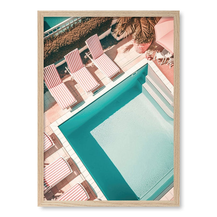 Red White Striped Pool Modern Wall Art Print A4 (21 x 29.7cm) / Natural Oak Frame / No Border from our Australian Made Framed Wall Art, Prints & Posters collection by Profile Products (Australia) Pty Ltd
