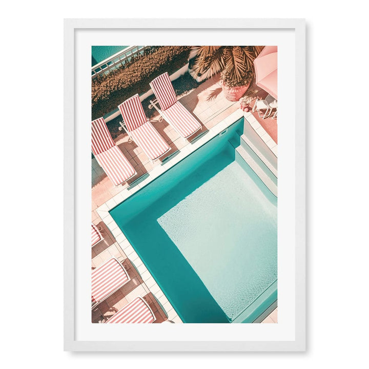 Red White Striped Pool Wall Art Print A2 (42 x 59.4cm) / Matte White Frame / White Border from our Australian Made Wall Art collection by Profile Australia