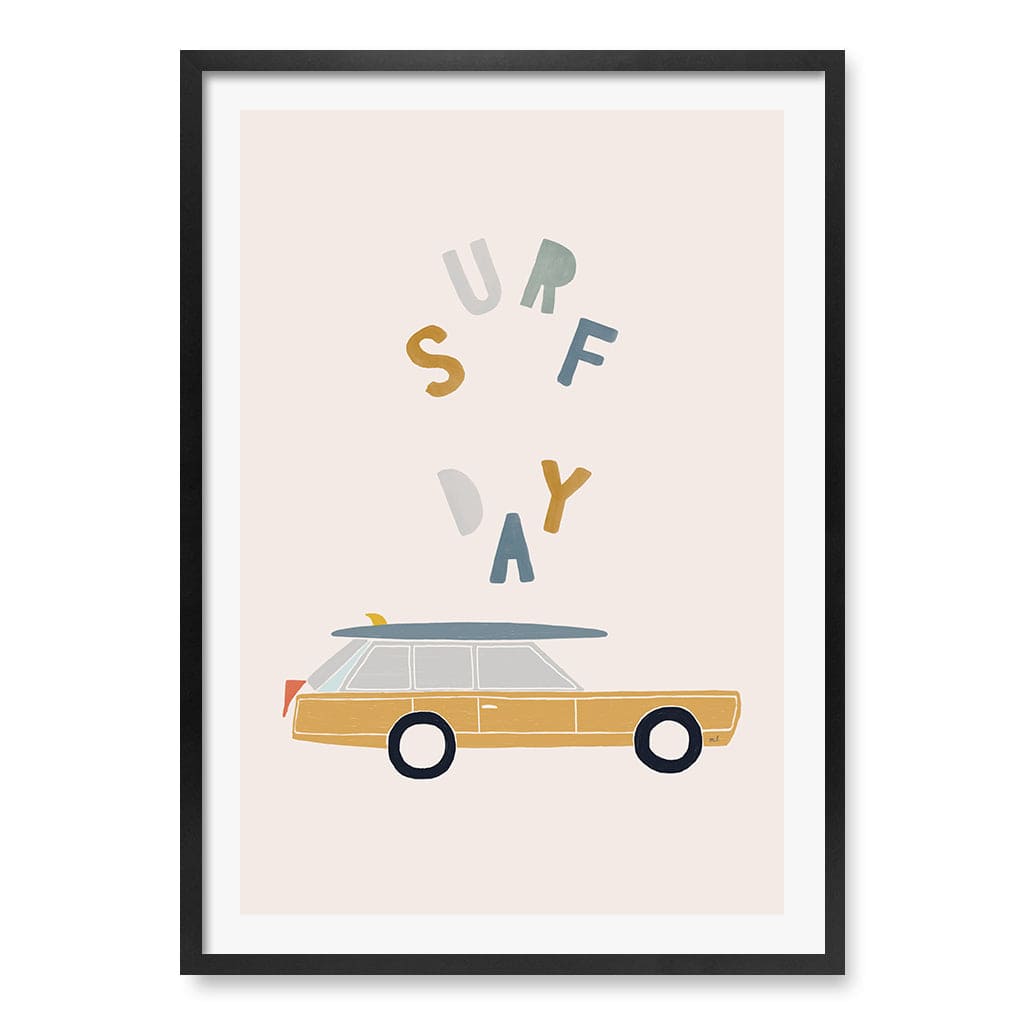 Retro Surfing Car Kids Wall Art Print A1 (59.4 x 84.1cm) / Matte Black Frame / White Border from our Australian Made Framed Wall Art, Prints & Posters collection by Profile Products (Australia) Pty Ltd