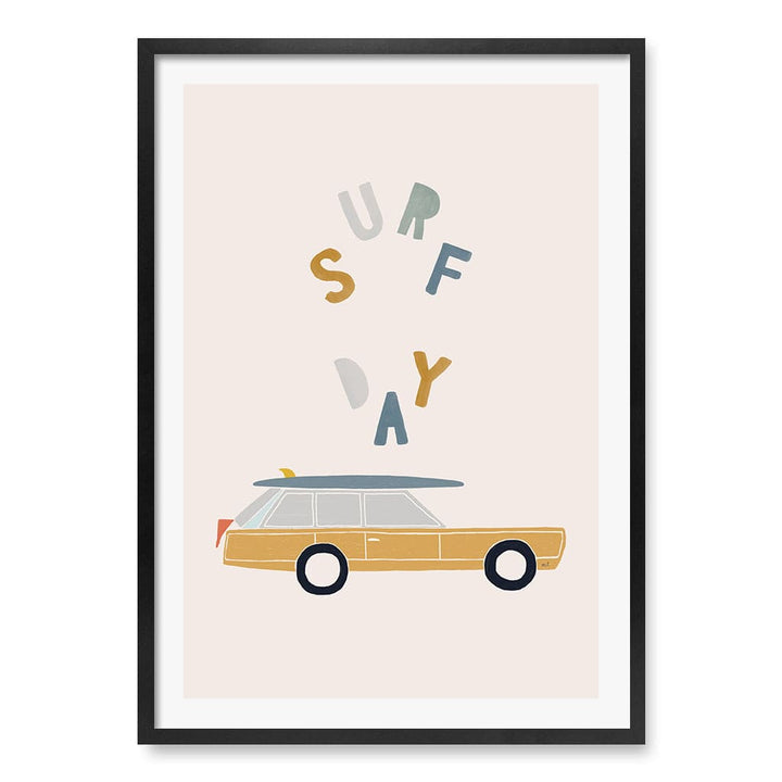 Retro Surfing Car Kids Wall Art Print A1 (59.4 x 84.1cm) / Matte Black Frame / White Border from our Australian Made Framed Wall Art, Prints & Posters collection by Profile Products (Australia) Pty Ltd