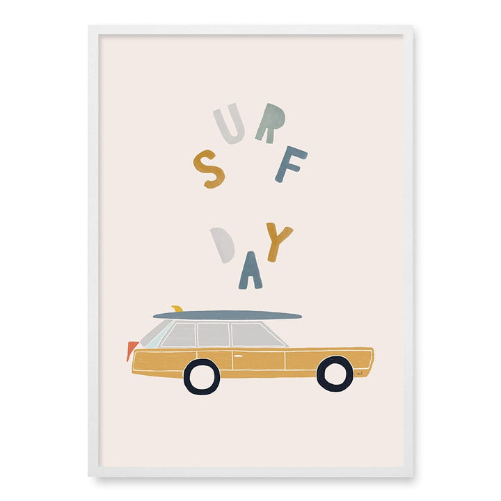 Retro Surfing Car Kids Wall Art Print A1 (59.4 x 84.1cm) / Matte White Frame / No Border from our Australian Made Framed Wall Art, Prints & Posters collection by Profile Products (Australia) Pty Ltd