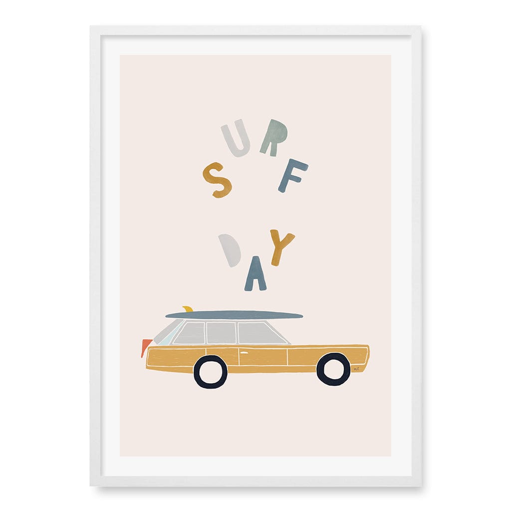 Retro Surfing Car Kids Wall Art Print A1 (59.4 x 84.1cm) / Matte White Frame / White Border from our Australian Made Framed Wall Art, Prints & Posters collection by Profile Products (Australia) Pty Ltd