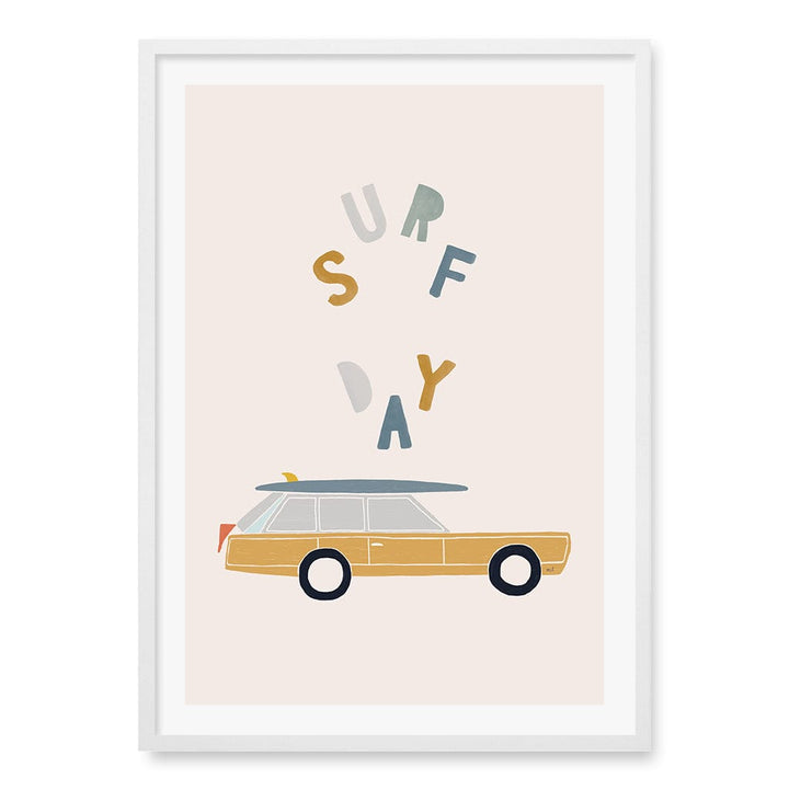 Retro Surfing Car Kids Wall Art Print A1 (59.4 x 84.1cm) / Matte White Frame / White Border from our Australian Made Framed Wall Art, Prints & Posters collection by Profile Products (Australia) Pty Ltd