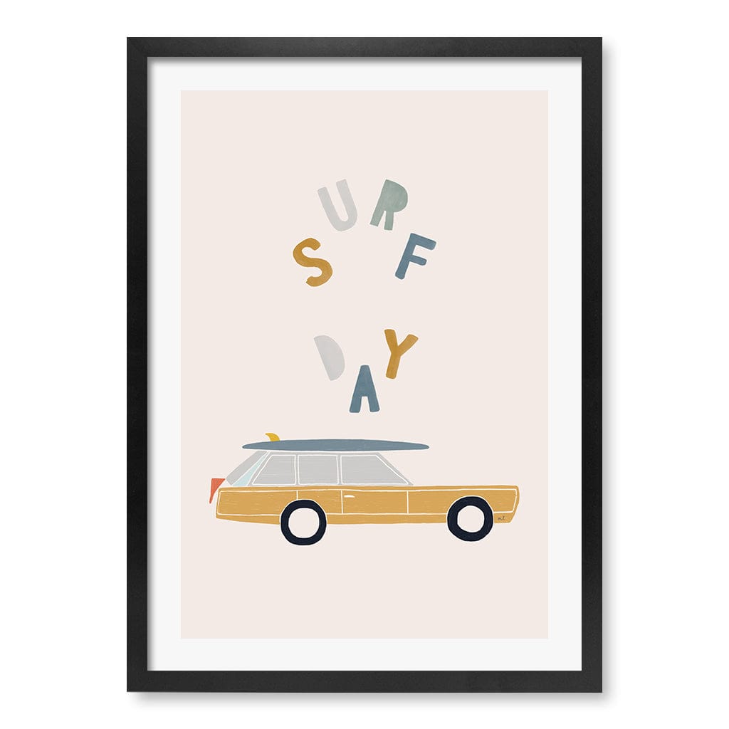 Retro Surfing Car Kids Wall Art Print A2 (42 x 59.4cm) / Matte Black Frame / White Border from our Australian Made Framed Wall Art, Prints & Posters collection by Profile Products (Australia) Pty Ltd