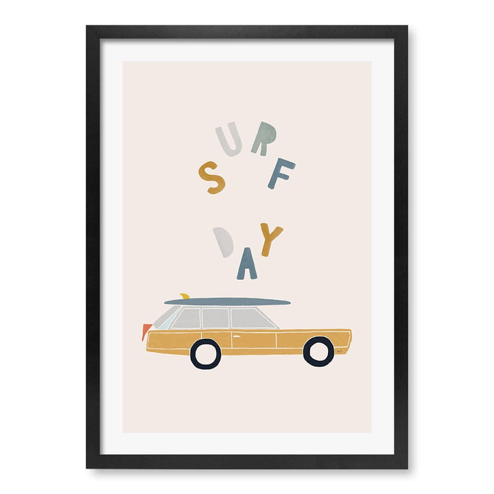 Retro Surfing Car Kids Wall Art Print A2 (42 x 59.4cm) / Matte Black Frame / White Border from our Australian Made Framed Wall Art, Prints & Posters collection by Profile Products (Australia) Pty Ltd