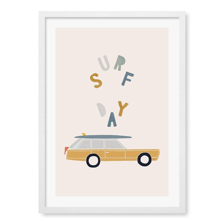 Retro Surfing Car Kids Wall Art Print A2 (42 x 59.4cm) / Matte White Frame / White Border from our Australian Made Framed Wall Art, Prints & Posters collection by Profile Products (Australia) Pty Ltd