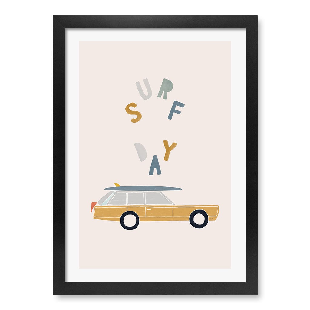Retro Surfing Car Kids Wall Art Print A3 (29.7 x 42cm) / Matte Black Frame / White Border from our Australian Made Framed Wall Art, Prints & Posters collection by Profile Products (Australia) Pty Ltd