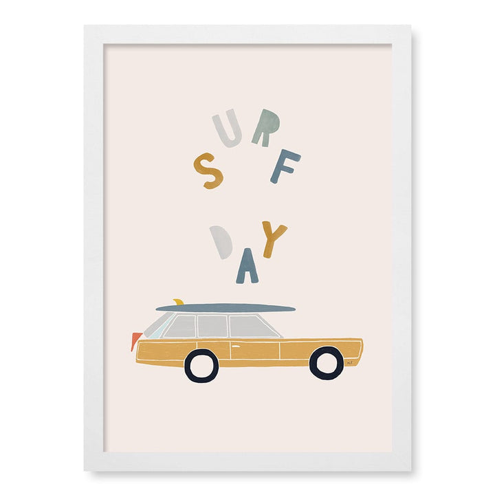 Retro Surfing Car Kids Wall Art Print A3 (29.7 x 42cm) / Matte White Frame / No Border from our Australian Made Framed Wall Art, Prints & Posters collection by Profile Products (Australia) Pty Ltd