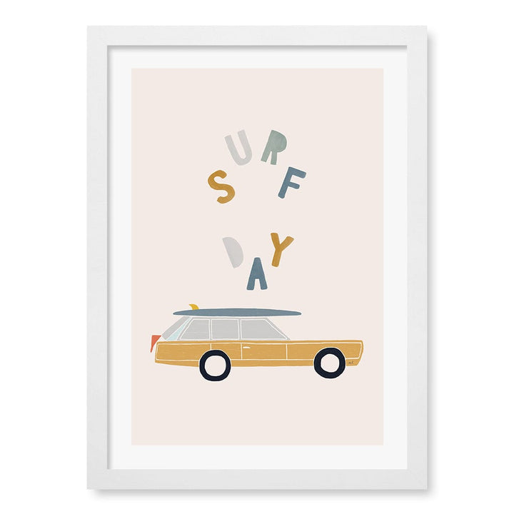 Retro Surfing Car Kids Wall Art Print A3 (29.7 x 42cm) / Matte White Frame / White Border from our Australian Made Framed Wall Art, Prints & Posters collection by Profile Products (Australia) Pty Ltd