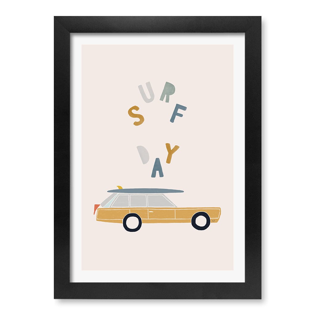 Retro Surfing Car Kids Wall Art Print A4 (21 x 29.7cm) / Matte Black Frame / White Border from our Australian Made Framed Wall Art, Prints & Posters collection by Profile Products (Australia) Pty Ltd