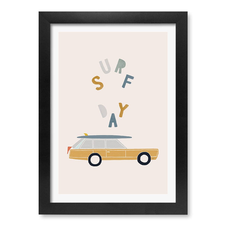 Retro Surfing Car Kids Wall Art Print A4 (21 x 29.7cm) / Matte Black Frame / White Border from our Australian Made Framed Wall Art, Prints & Posters collection by Profile Products (Australia) Pty Ltd