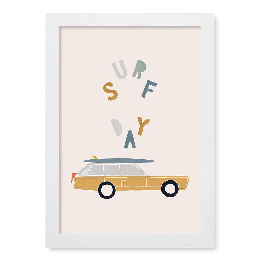 Retro Surfing Car Kids Wall Art Print A4 (21 x 29.7cm) / Matte White Frame / No Border from our Australian Made Framed Wall Art, Prints & Posters collection by Profile Products (Australia) Pty Ltd