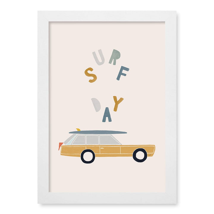 Retro Surfing Car Kids Wall Art Print A4 (21 x 29.7cm) / Matte White Frame / No Border from our Australian Made Framed Wall Art, Prints & Posters collection by Profile Products (Australia) Pty Ltd