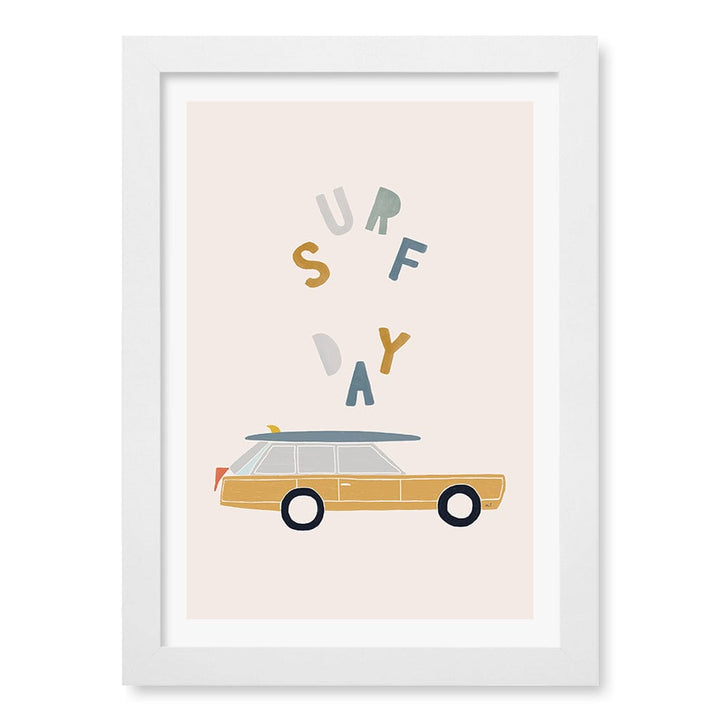 Retro Surfing Car Kids Wall Art Print A4 (21 x 29.7cm) / Matte White Frame / White Border from our Australian Made Framed Wall Art, Prints & Posters collection by Profile Products (Australia) Pty Ltd
