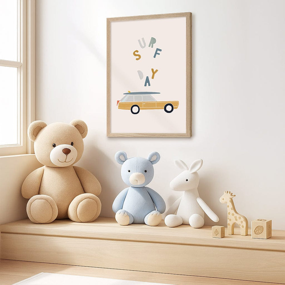Retro Surfing Car Kids Wall Art Print from our Australian Made Framed Wall Art, Prints & Posters collection by Profile Products (Australia) Pty Ltd