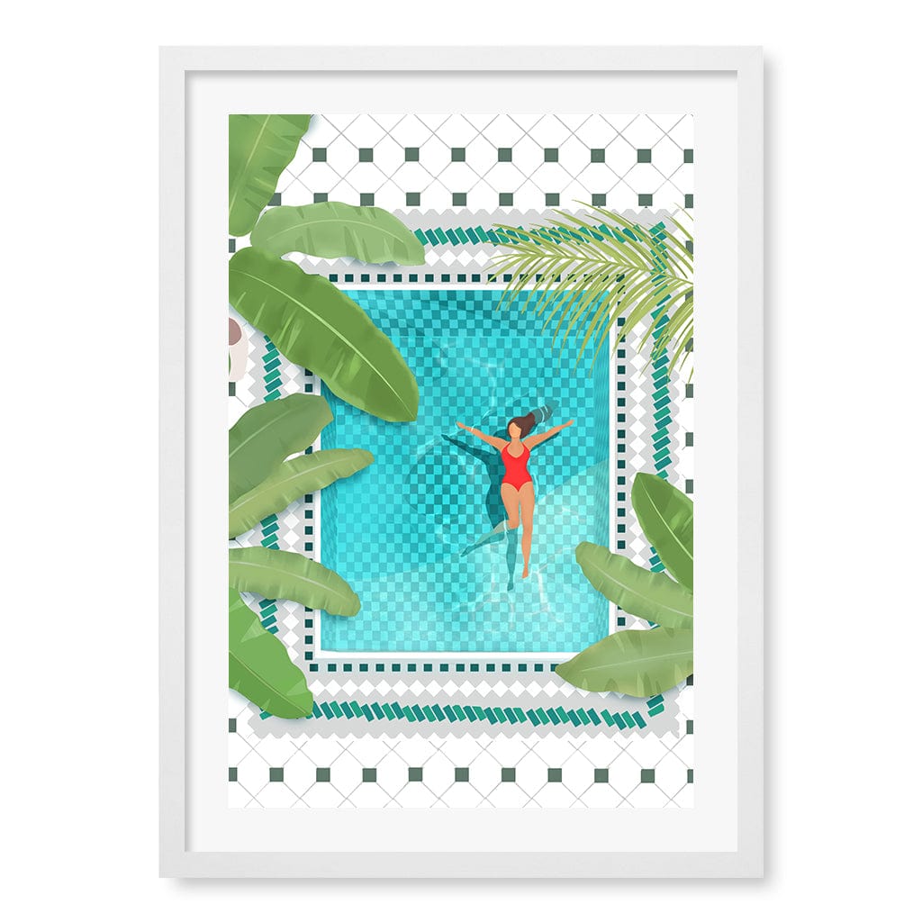 Riad Pool Wall Art Print A2 (42 x 59.4cm) / Matte White Frame / White Border from our Australian Made Wall Art collection by Profile Australia