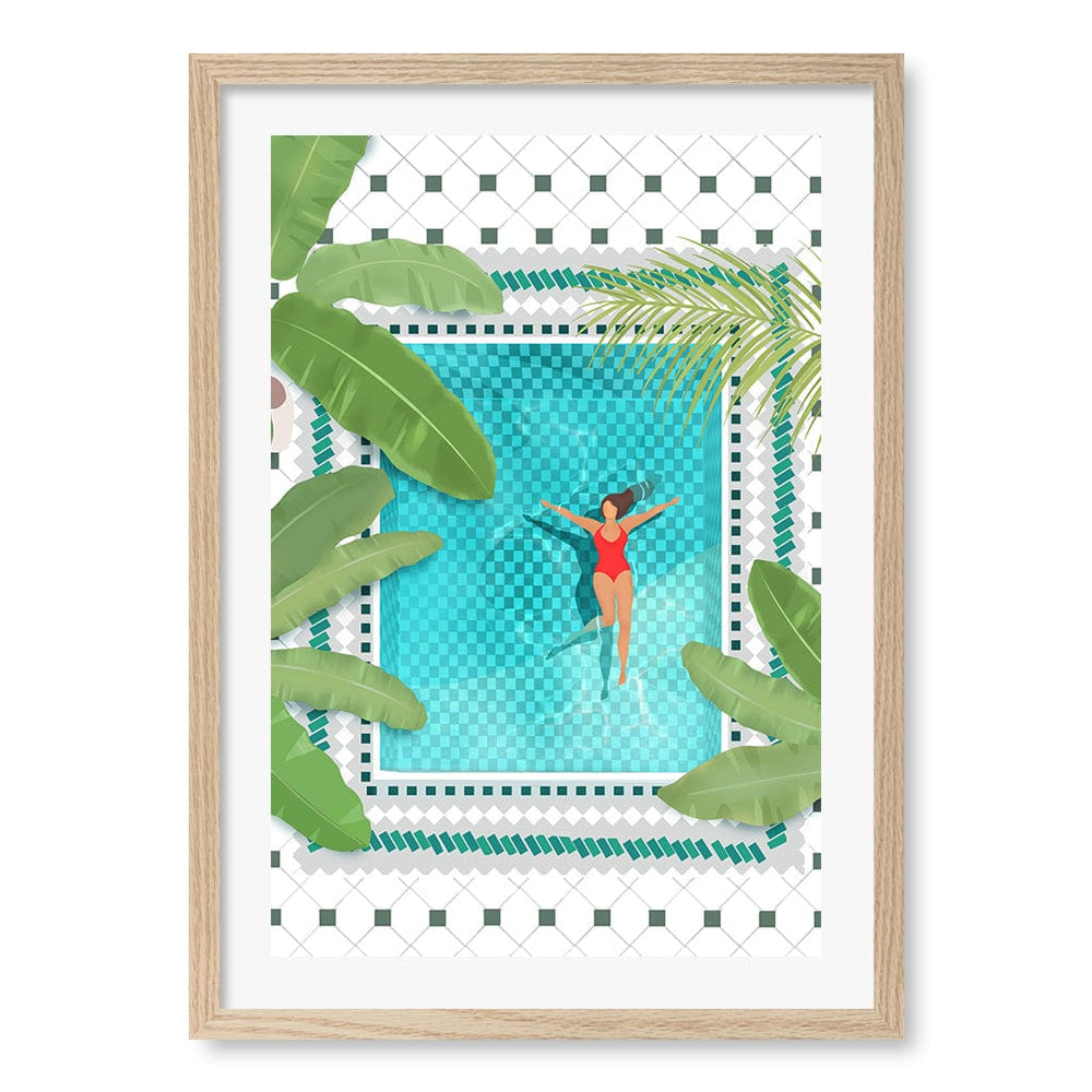 Riad Pool Wall Art Print A2 (42 x 59.4cm) / Natural Oak Frame / White Border from our Australian Made Wall Art collection by Profile Australia