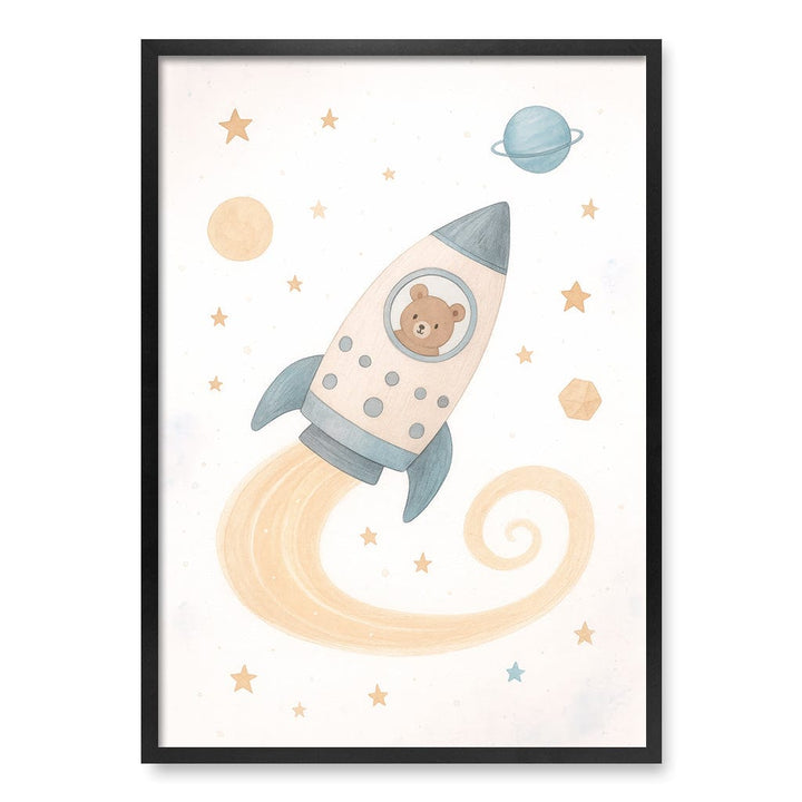 Rocket Teddy Space Explorer Wall Art Print A1 (59.4 x 84.1cm) / Matte Black Frame / No Border from our Australian Made Framed Wall Art, Prints & Posters collection by Profile Products (Australia) Pty Ltd