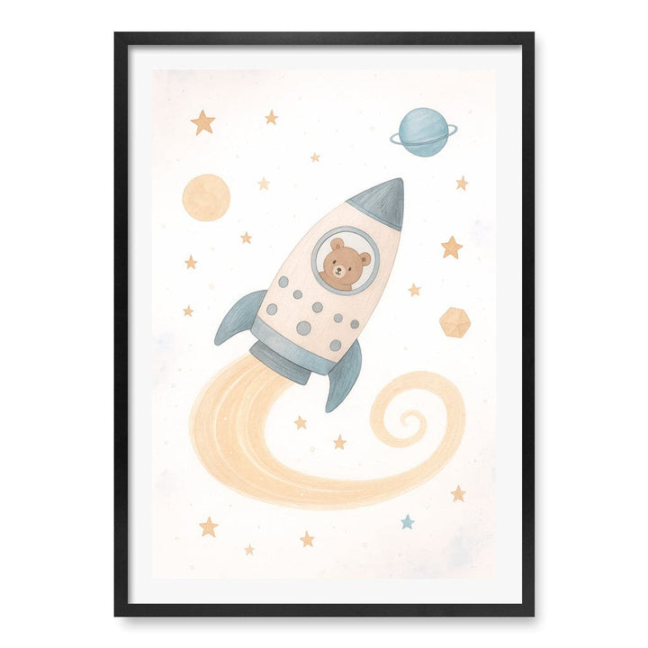 Rocket Teddy Space Explorer Wall Art Print A1 (59.4 x 84.1cm) / Matte Black Frame / White Border from our Australian Made Framed Wall Art, Prints & Posters collection by Profile Products (Australia) Pty Ltd