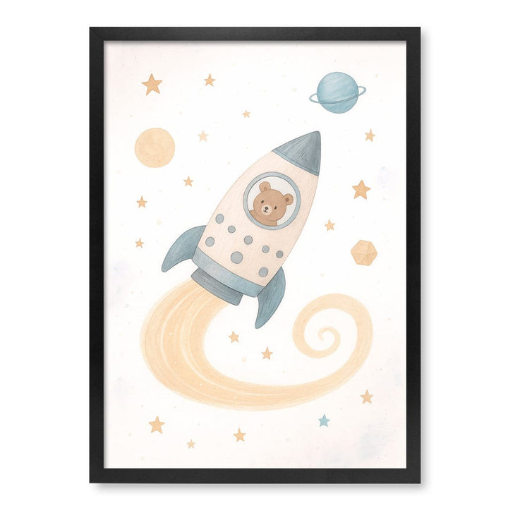 Rocket Teddy Space Explorer Wall Art Print A2 (42 x 59.4cm) / Matte Black Frame / No Border from our Australian Made Framed Wall Art, Prints & Posters collection by Profile Products (Australia) Pty Ltd