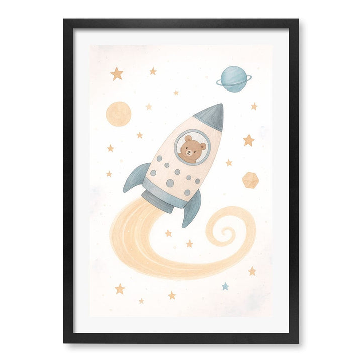 Rocket Teddy Space Explorer Wall Art Print A2 (42 x 59.4cm) / Matte Black Frame / White Border from our Australian Made Framed Wall Art, Prints & Posters collection by Profile Products (Australia) Pty Ltd
