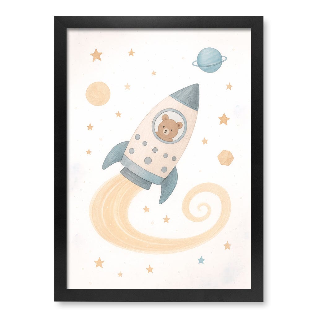 Rocket Teddy Space Explorer Wall Art Print A3 (29.7 x 42cm) / Matte Black Frame / No Border from our Australian Made Framed Wall Art, Prints & Posters collection by Profile Products (Australia) Pty Ltd