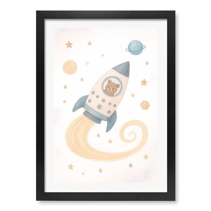 Rocket Teddy Space Explorer Wall Art Print A3 (29.7 x 42cm) / Matte Black Frame / White Border from our Australian Made Framed Wall Art, Prints & Posters collection by Profile Products (Australia) Pty Ltd