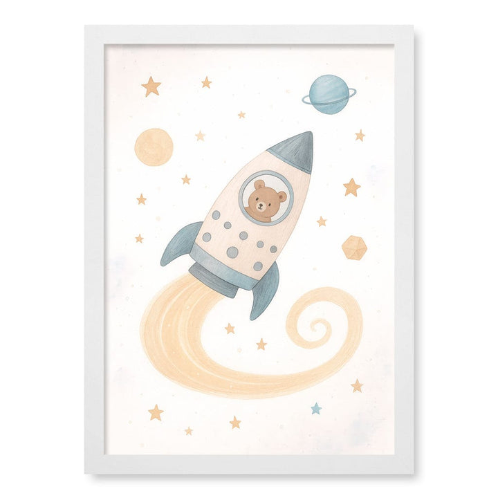 Rocket Teddy Space Explorer Wall Art Print A3 (29.7 x 42cm) / Matte White Frame / No Border from our Australian Made Framed Wall Art, Prints & Posters collection by Profile Products (Australia) Pty Ltd
