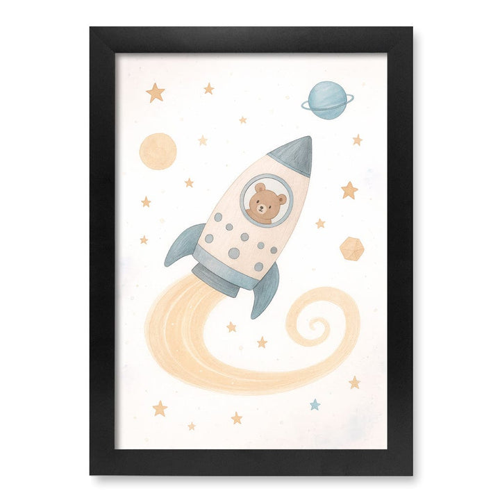 Rocket Teddy Space Explorer Wall Art Print A4 (21 x 29.7cm) / Matte Black Frame / No Border from our Australian Made Framed Wall Art, Prints & Posters collection by Profile Products (Australia) Pty Ltd