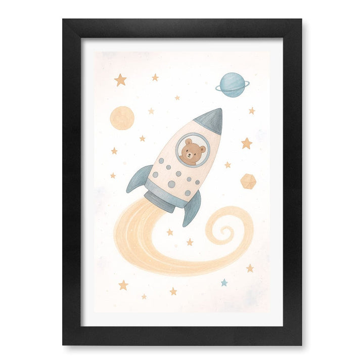 Rocket Teddy Space Explorer Wall Art Print A4 (21 x 29.7cm) / Matte Black Frame / White Border from our Australian Made Framed Wall Art, Prints & Posters collection by Profile Products (Australia) Pty Ltd